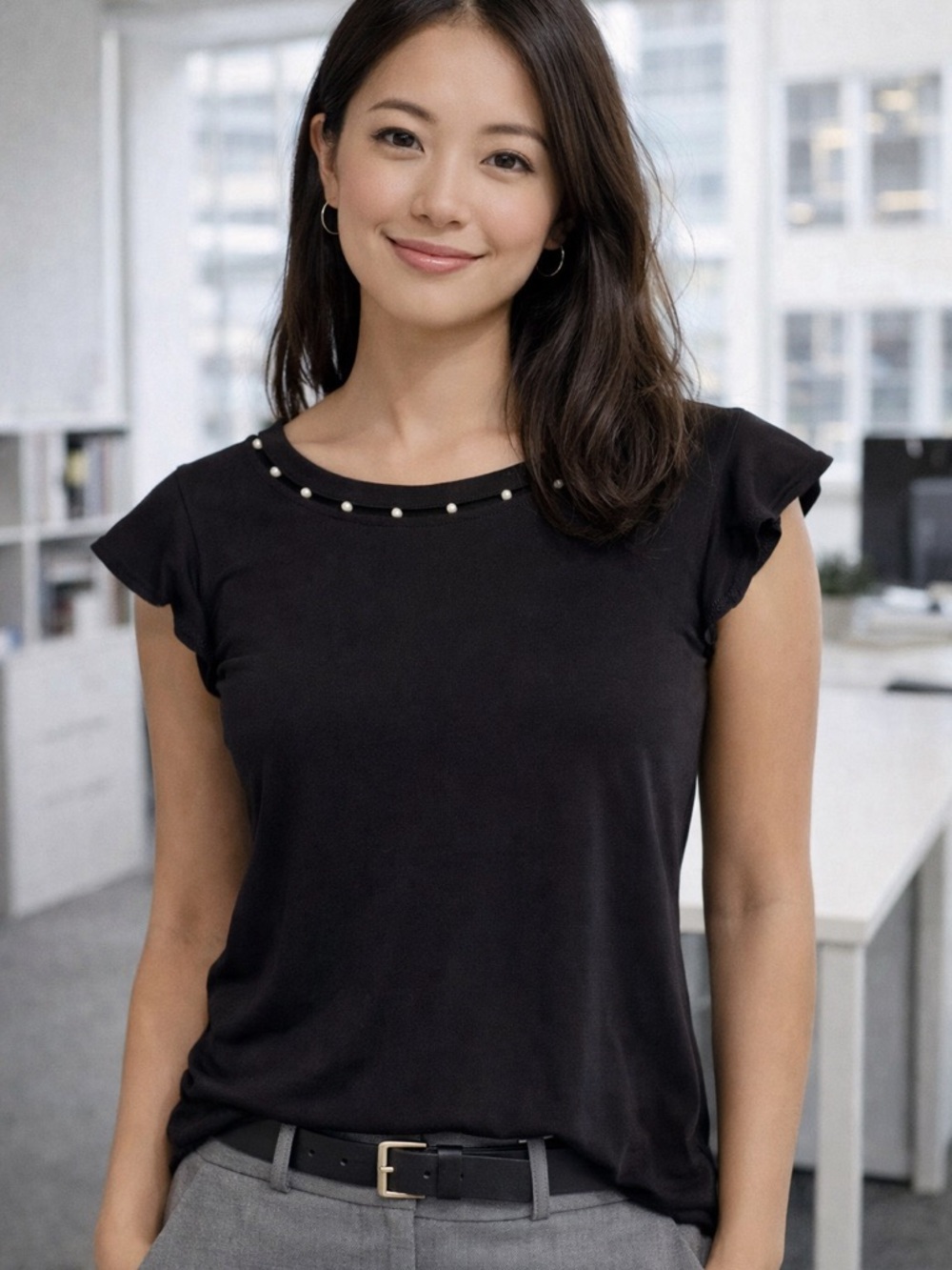 Candie's Black Pearl-Trim Flutter Tank